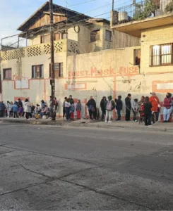 The poor of Tijuana waiting for the Casa de los Pobres to open for breakfast