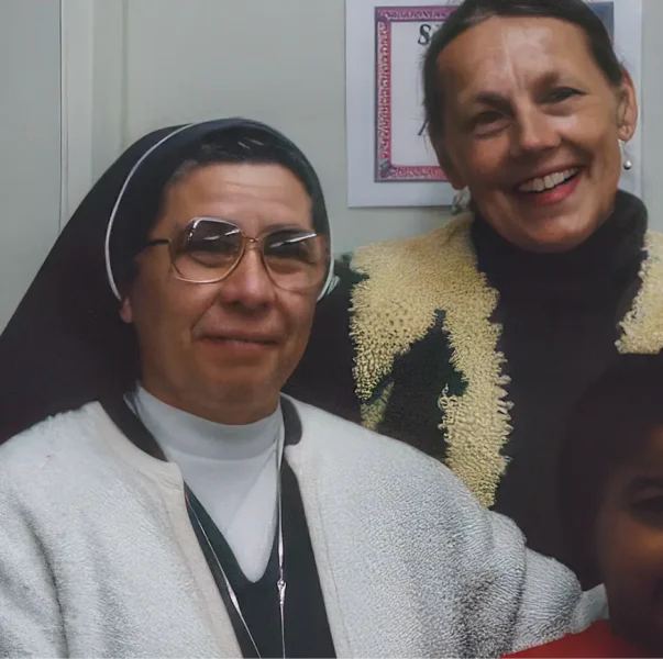 Sister greets the people at the Casa de los Pobres in Tijuana Mexico