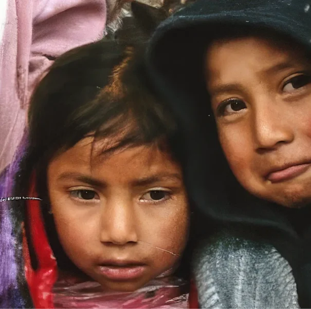 Faces of two children at the Casa de los Pobres in Tijuana Mexico
